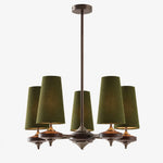 Load image into Gallery viewer, Hour Rho chandelier with green velvet shades, 5 lights