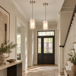 Load image into Gallery viewer, Double Glass Pendant Light with one to three lights and a modern profile - New2609-1024585 interior scene