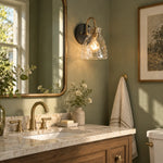 Load image into Gallery viewer, Textured Glass Wall Sconce with a curved arm and a visible bulb - New2609-1024567 scene 2