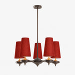 Charger l'image dans la visionneuse de galerie, 5-light Hour Rho chandelier with red velvet shades