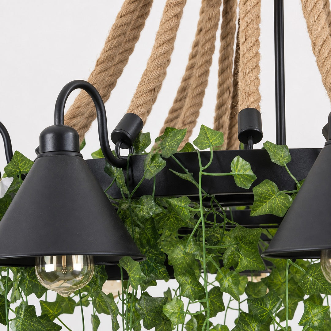Rope and Greenery Wagon Wheel Chandelier