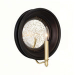 Cargar imagen en el visor de la Galería, Vintage black round mirror wall sconce with brass candle arm