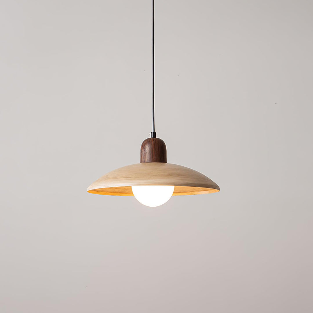 Wood-Tone Metal Glass Plug-In Pendant