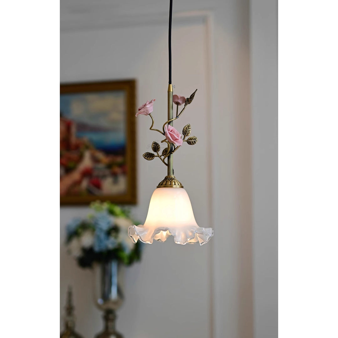 Lámpara colgante de cristal rosa Lalique