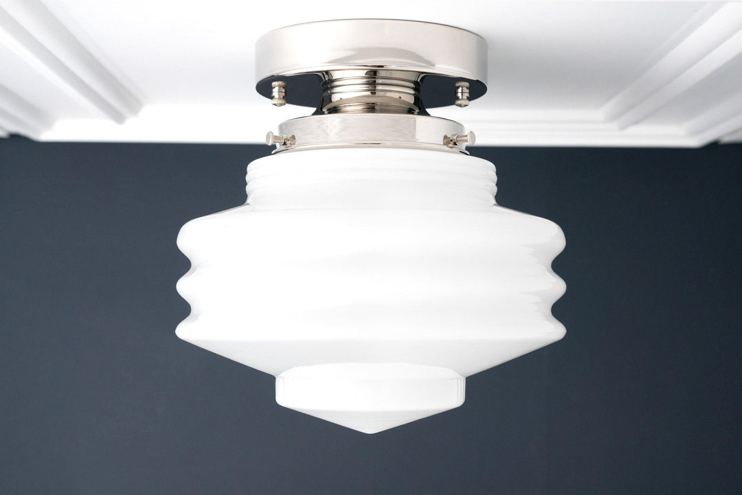 Geotower Glass Art Deco Flush Mount Ceiling Light – Ribbed Glass Globe Ceiling Fixture