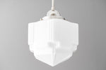 Cargar imagen en el visor de la Galería, Geotower Glass Skyscraper Shade Art Deco Pendant Light – Modern Industrial Ceiling Lamp for Living Room
