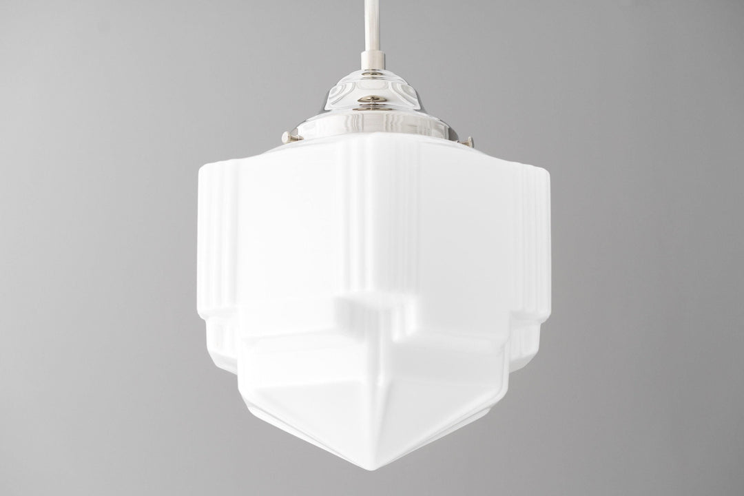Geotower Glass Skyscraper Shade Art Deco Pendant Light – Modern Industrial Ceiling Lamp for Living Room
