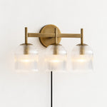 Bild in Gallery-Viewer laden, Tumbled brass ribbed-glass wall sconce, three lights