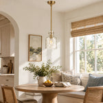Bild in Gallery-Viewer laden, Vintage Glass Pendant Light with three metal finishes and blue or smoked glass - New2609-1024518 interior scene