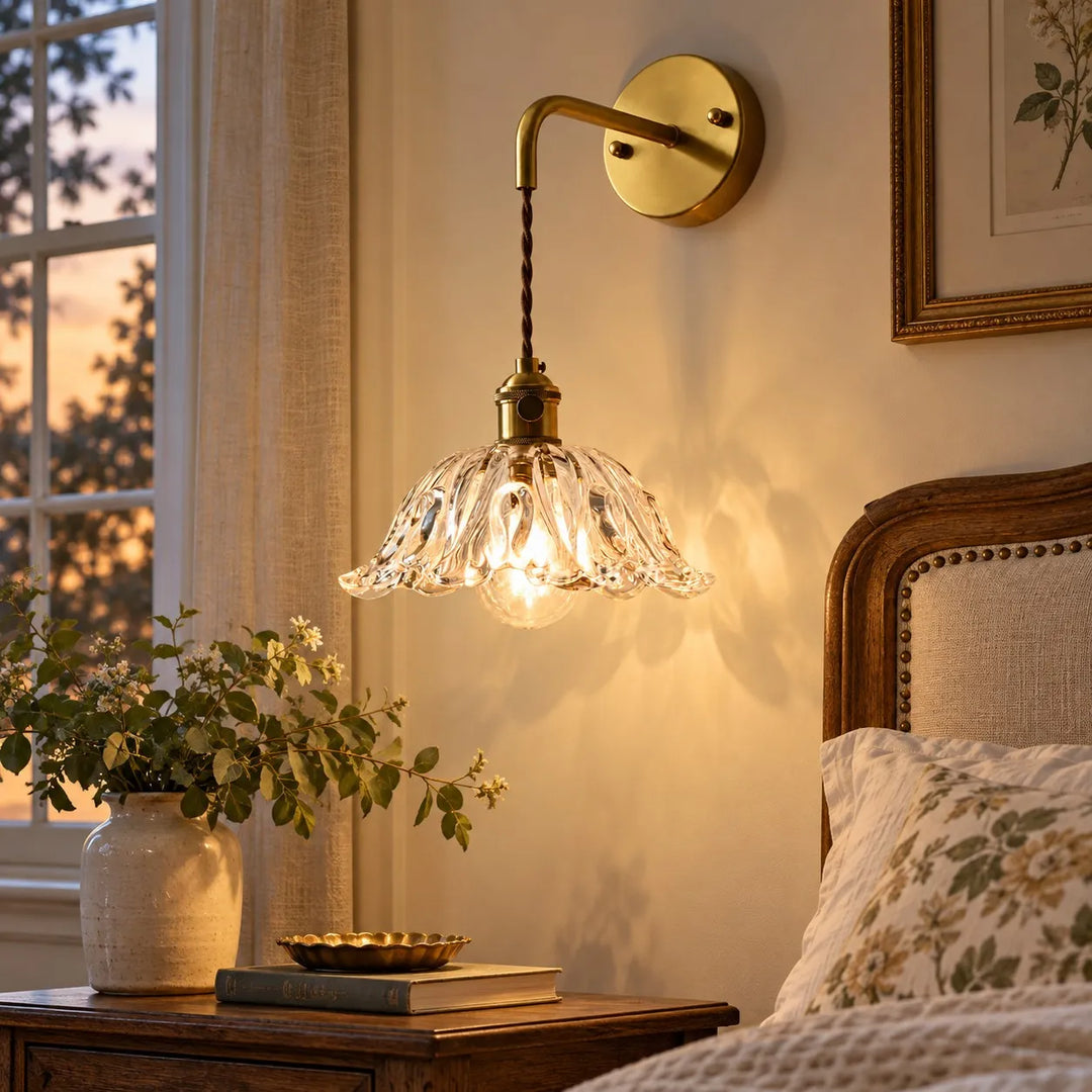 Vintage Snowflake and Striped Glass Wall Lamp