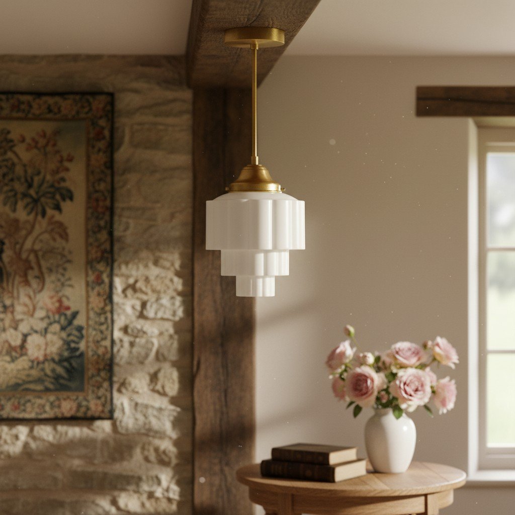 Geotower Glass Art Deco Pendant Light – Modern Industrial Ceiling Fixture for Living Room & Bedroom