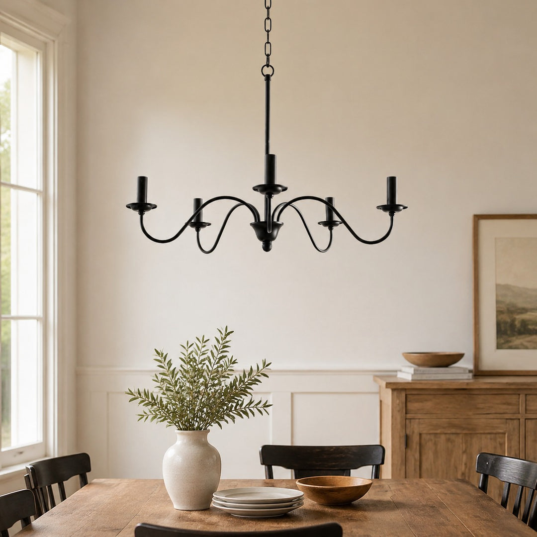 Lustre vintage en fer noir de style bougeoir
