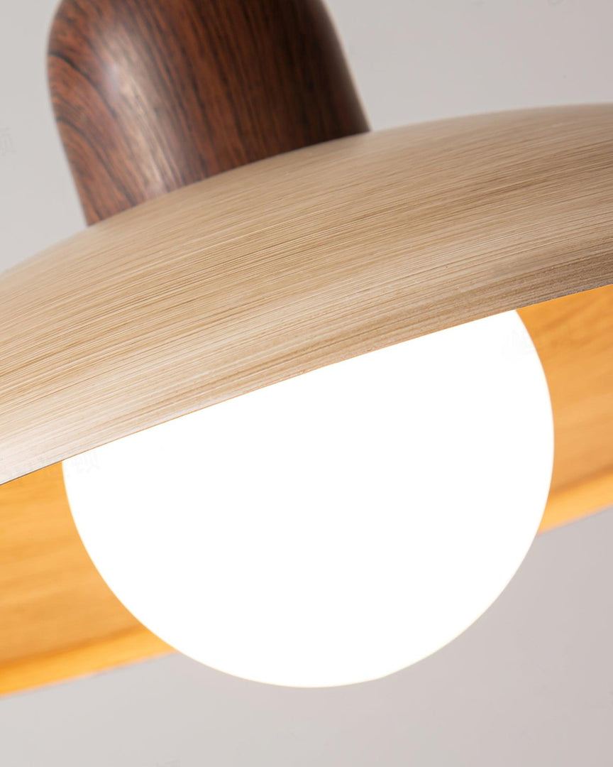 Wood-Tone Metal Glass Plug-In Pendant