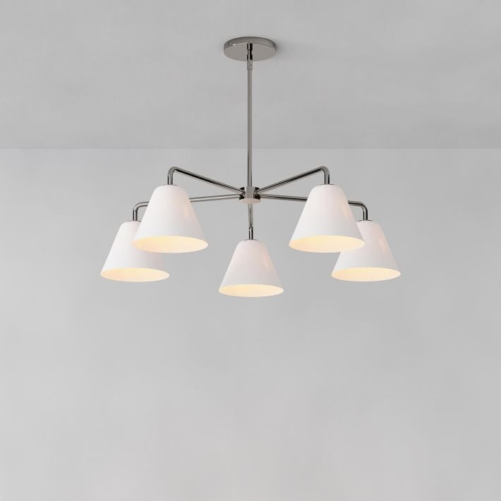 Conica Modern Glass Cone Chandelier – Sculptural 5 Light Brass Design
