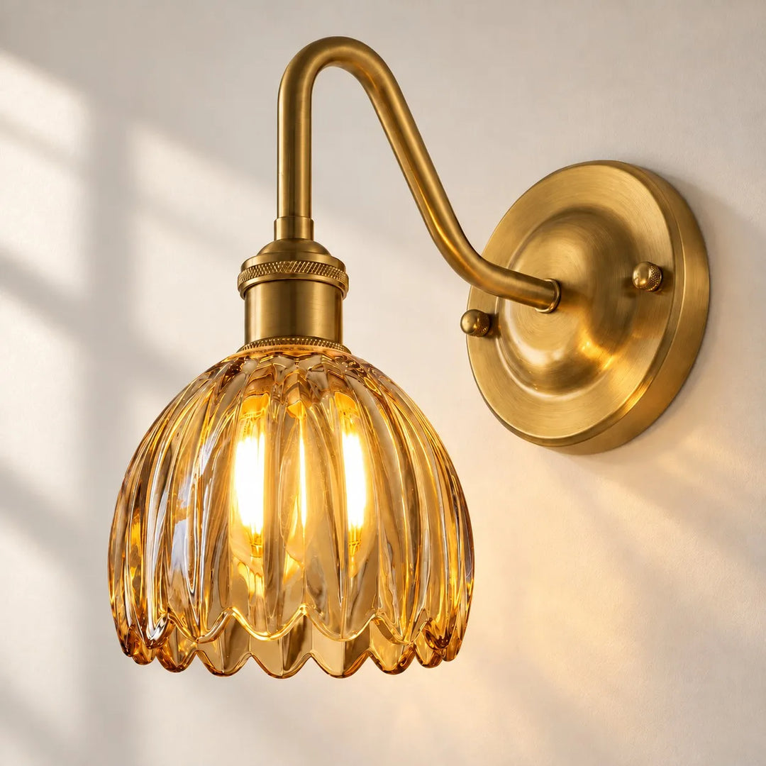 Vintage Brass Flower Glass Wall Lamp