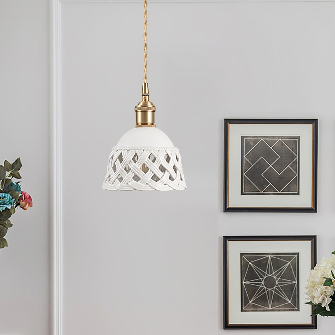 Woven Ceramic Brass Swag Pendant Light