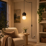 Load image into Gallery viewer, Textured Stone And Glass Plug-In Swag Pendant