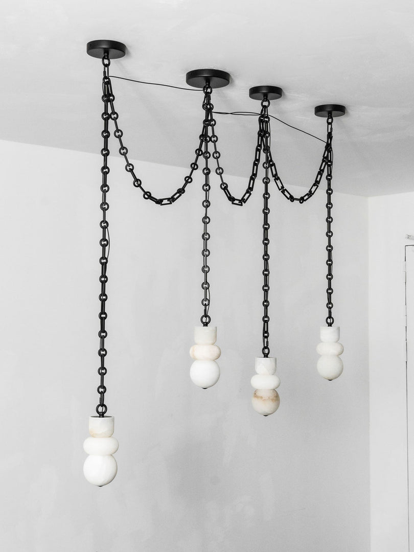 Black Metal Alabaster Chain Swag Chandelier