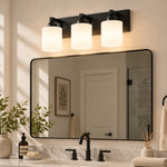 Charger l'image dans la visionneuse de galerie, Modern Metal Vanity Light with Glass Shades for Bathrooms