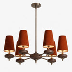 Load image into Gallery viewer, Hour Rho chandelier with red velvet shades, 6 lights