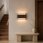 Bild in Gallery-Viewer laden, Travertine wood wall light near stairs and console table