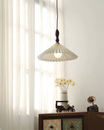 Load image into Gallery viewer, White Fabric Walnut Brass Plug-In Pendant