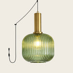 Charger l'image dans la visionneuse de galerie, Green Model B Small ribbed glass plug-in pendant light