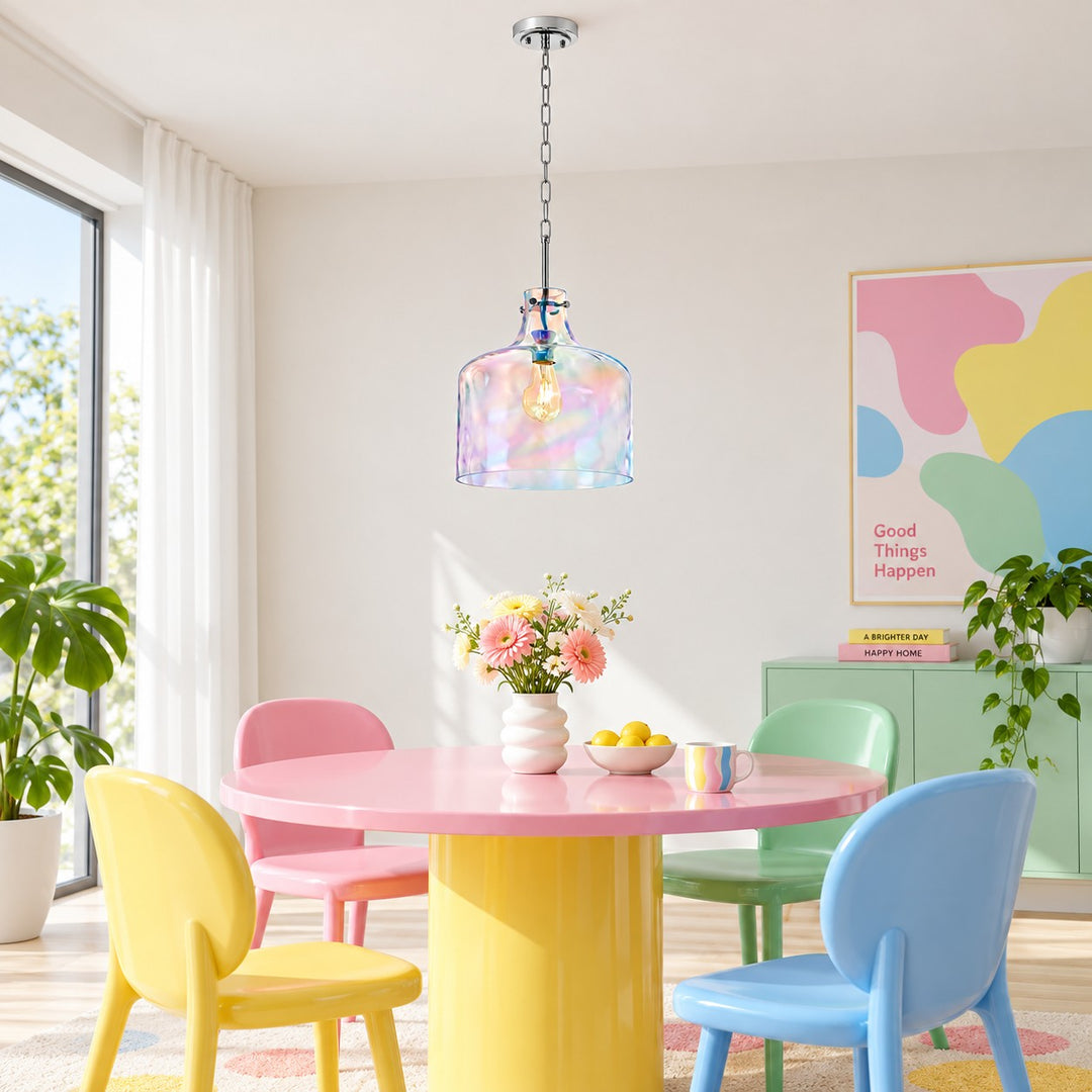 Vintage Glass Pendant Light with Adjustable Height - Metal Fixture for Dining and Kitchen Islands