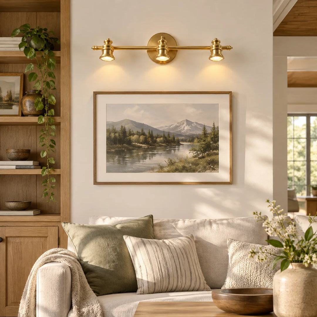 Aurelia Brass Vanity Wall Light with natural brass and a linear wall bar - New2609-1024415 interior scene