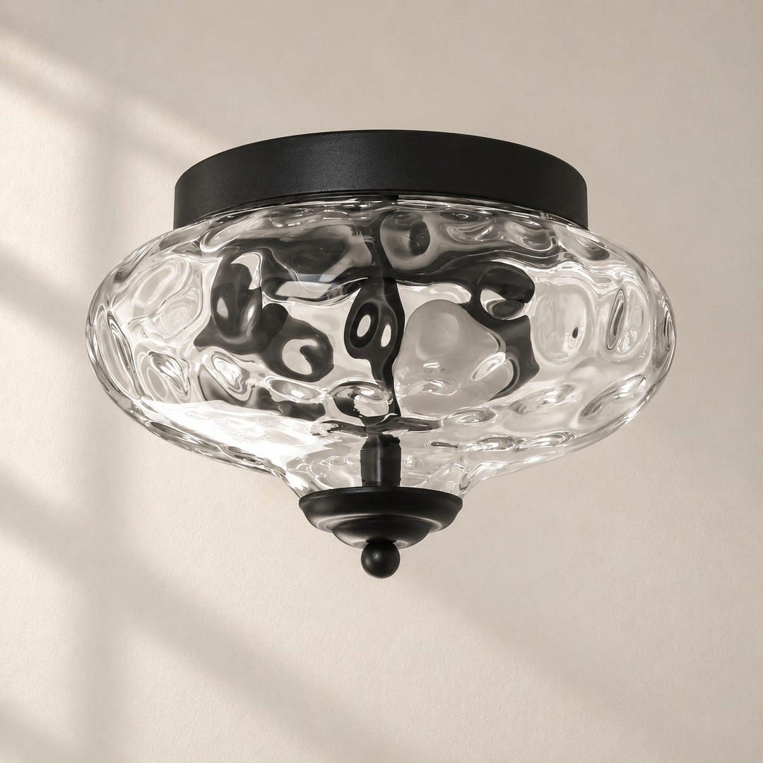 Modern Farmhouse 2-Light Hammered Water Glass Flush Mount Ceiling Light