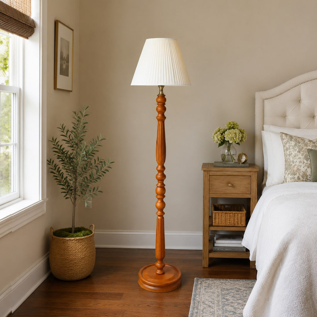 Vintage Solid Wood Floor Lamp with Optional Side Table