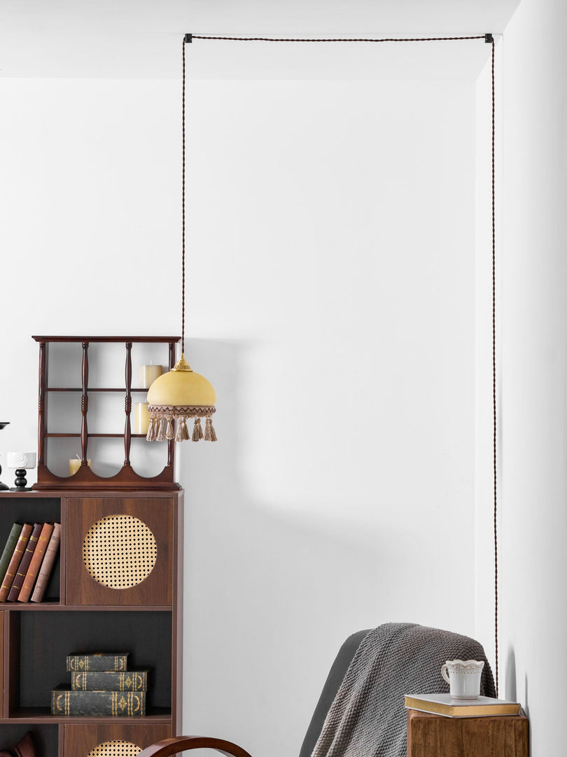 Tasseled Brass Glass Swag Pendant Light