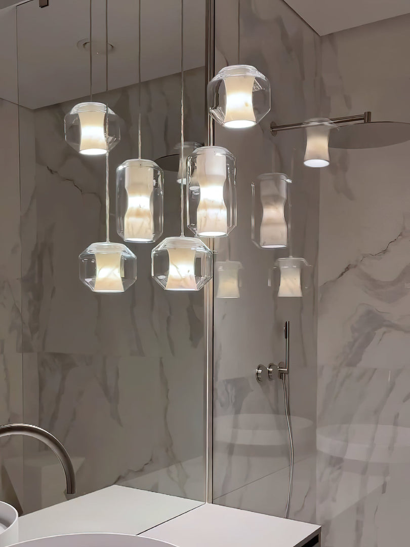 Suspension en verre et albâtre