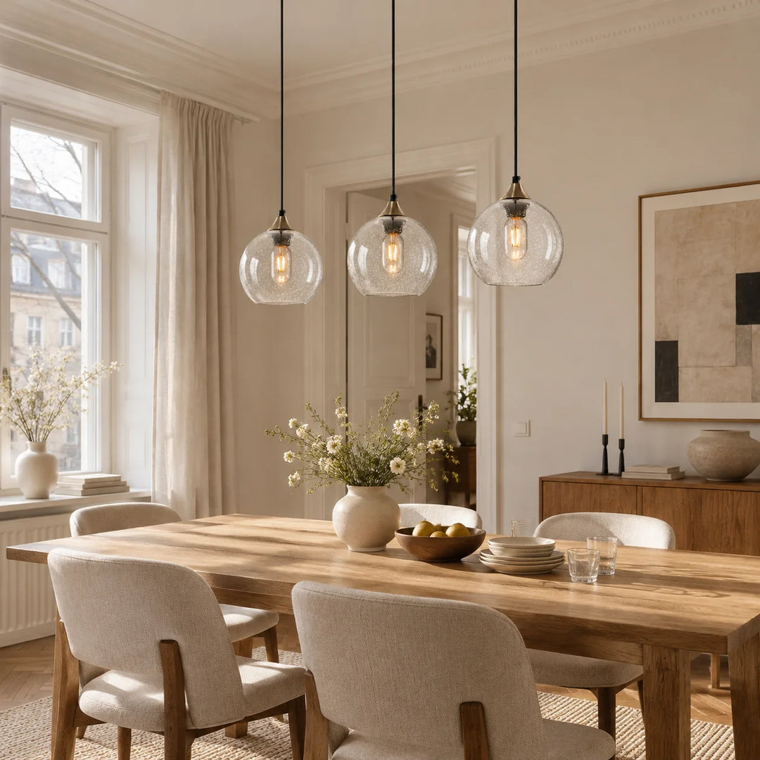 Bubble Glass Globe Pendant with coloured glass and a bubble texture - New2609-1024466 interior scene