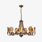 Load image into Gallery viewer, Amber Leaf Glass Brass Chandelier