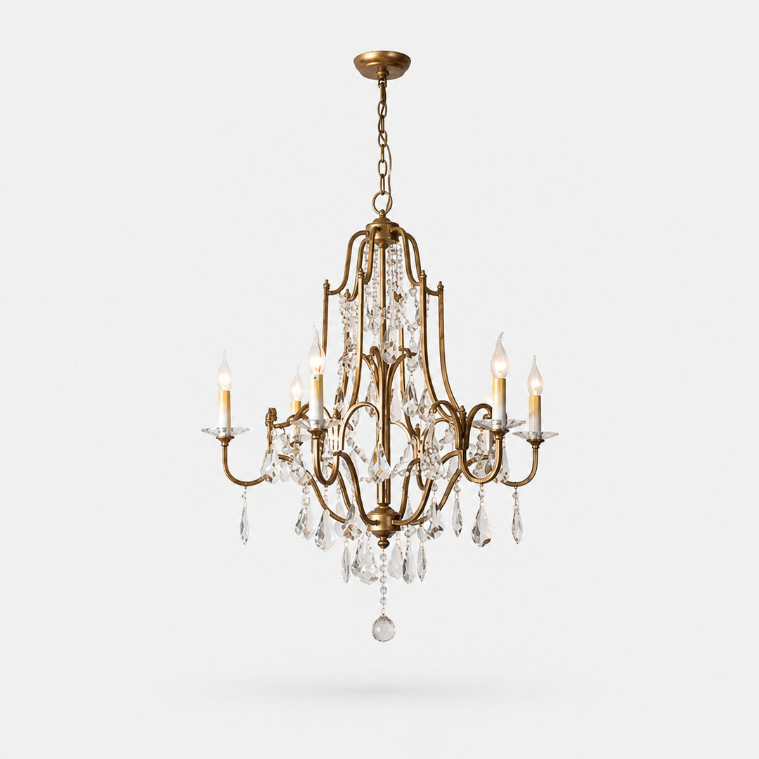 Antique Iron Crystal Candle Chandelier