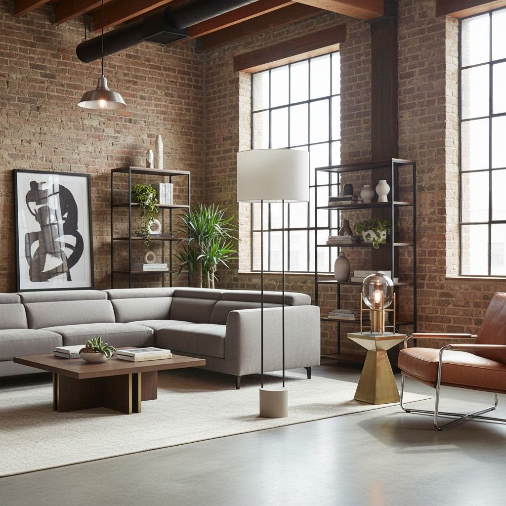 Luma Industrielle Moderne Tisch- und Stehlampe mit Weichem Stoffschirm – Zeitgenössische Beleuchtung für Zuhause und Büro