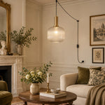 Charger l'image dans la visionneuse de galerie, Retro ribbed glass plug-in pendant light in a home interior