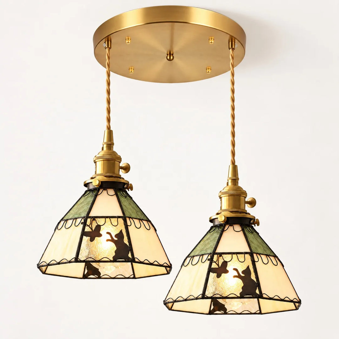Cat and Butterfly Stained Glass Pendant Light