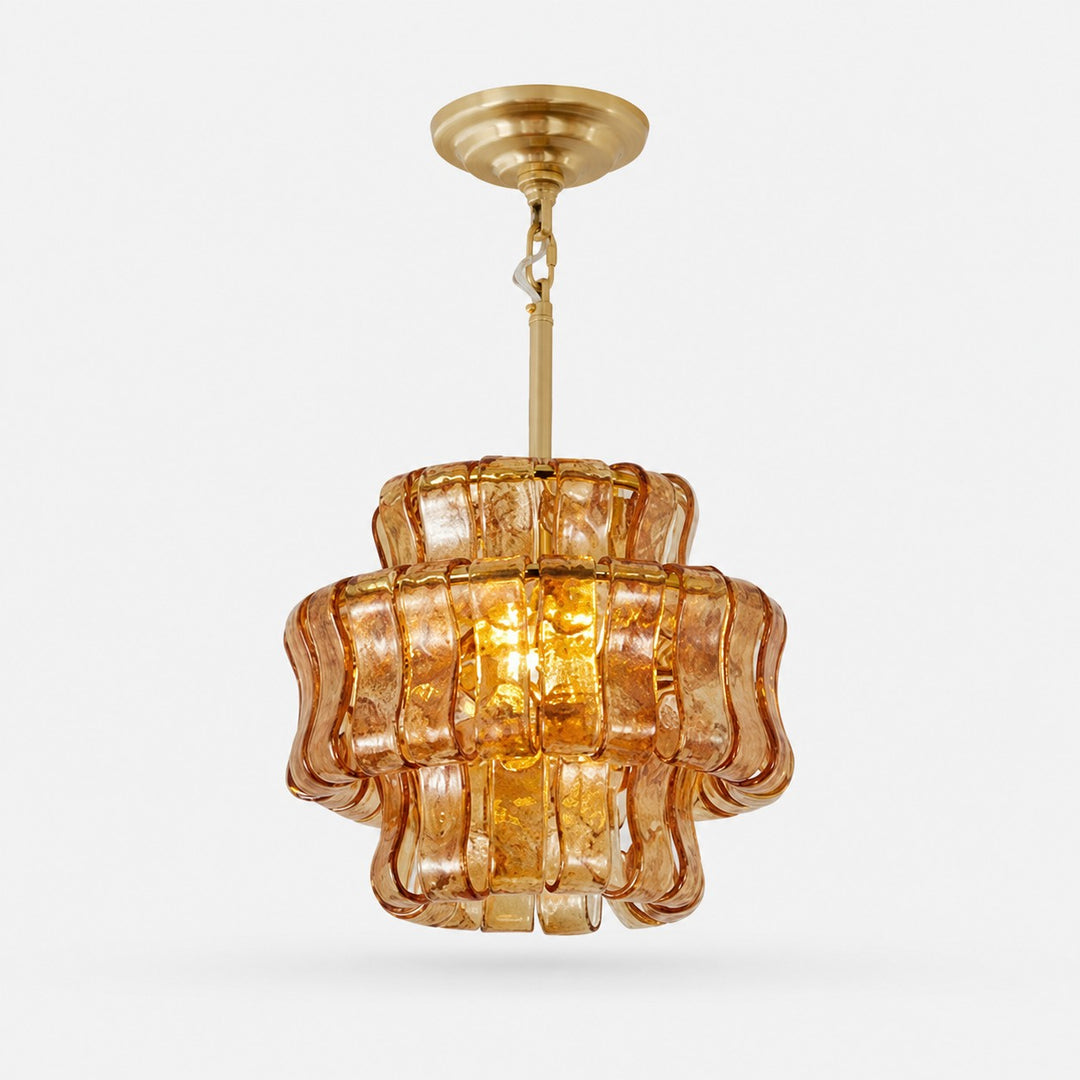 Complete Amber textured glass pendant