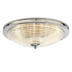 Load image into Gallery viewer, Chrome rippled glass flush mount ceiling light with warm light on