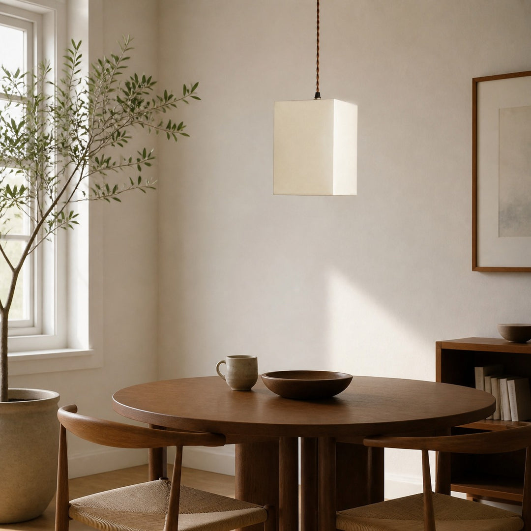 Square Fabric Pendant Lamp with Wood Canopy