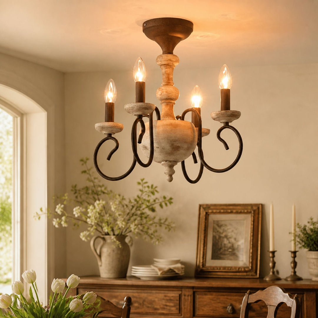 warm ambient room scene with rustic chandelier