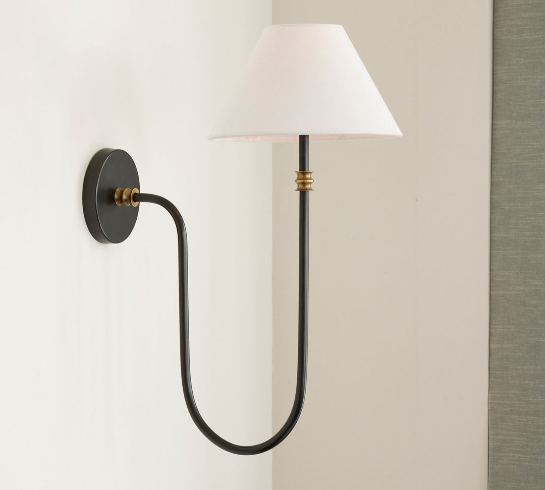 Aplique clásico Calin - Lámpara de pared de hierro con pantalla de lino blanco