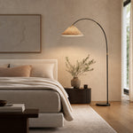 Bild in Gallery-Viewer laden, Veslin French Style Floral Arc Floor Lamp - Pleated Fabric Floor Light for Bedroom