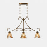 Cargar imagen en el visor de la Galería, French Country Brass and Amber Glass Linear Chandelier