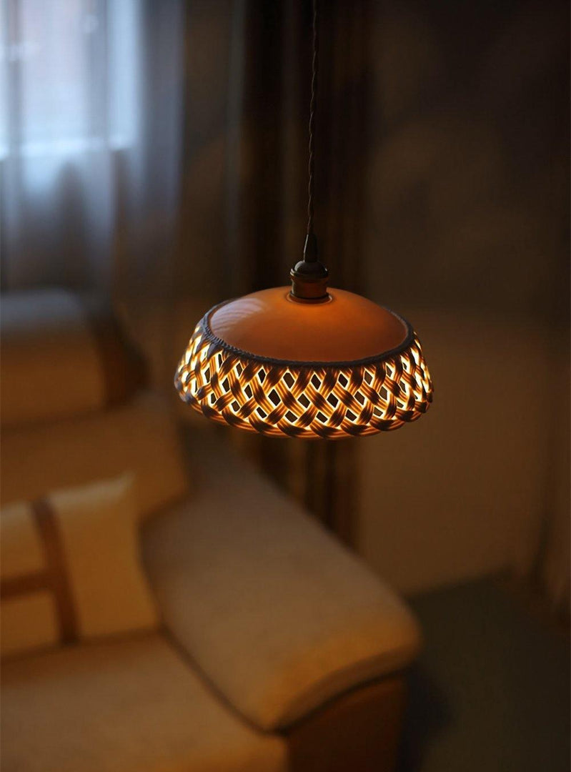 Woven Ceramic Brass Swag Pendant Light
