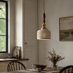 Cargar imagen en el visor de la Galería, Wood accent grid ceramic pendant light in a dining area