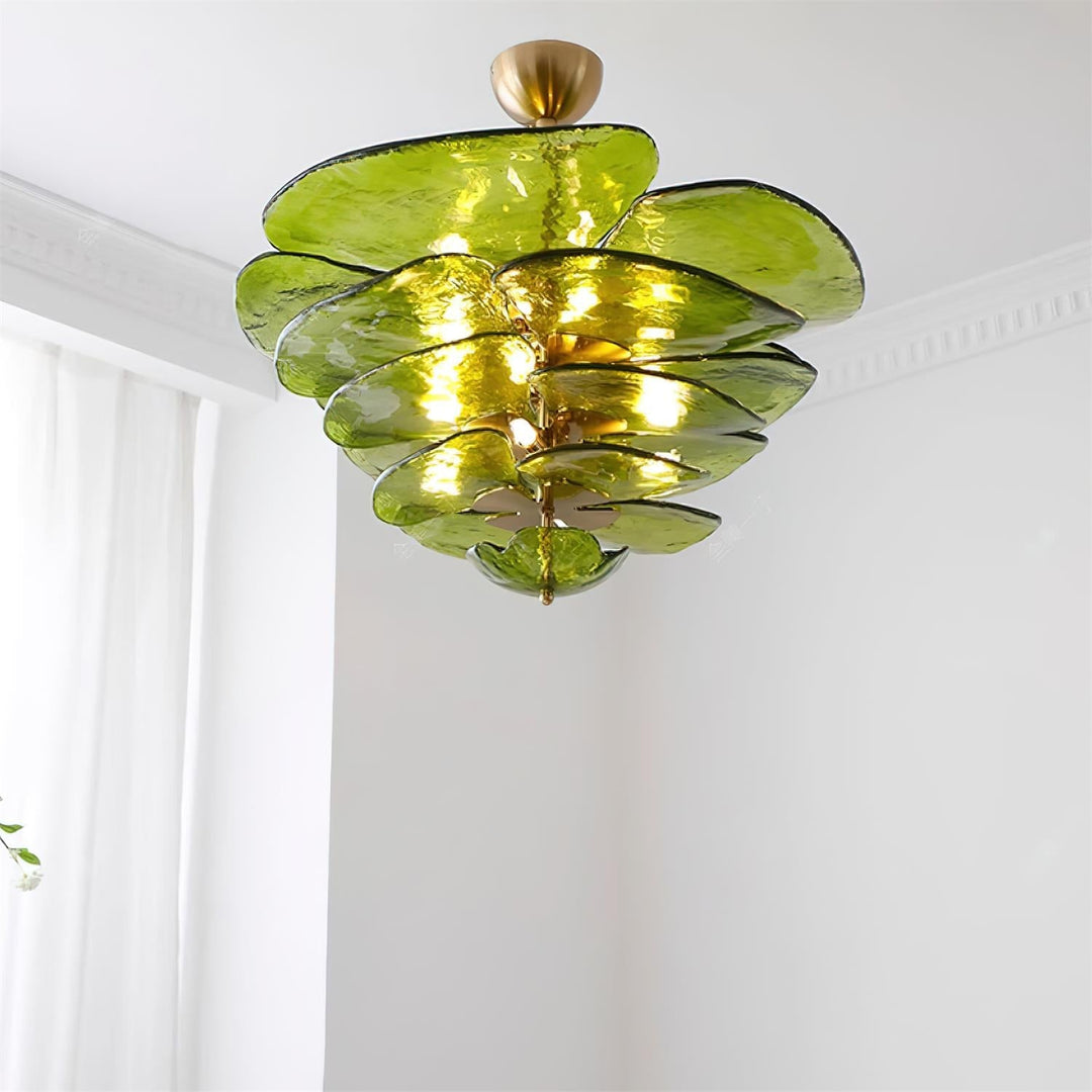 Lotus Leaf Layered Glass Chandelier