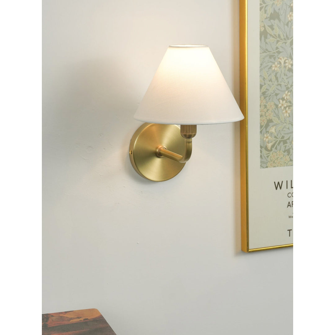 Gilda Fabric Drum Shade Wall Sconce - Modern Brass Accent Light for Bedroom and Hallway